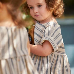 1+ In The FamilyKids 1+ In The Family Baby And Child Josephine Dress - Cream With Blue-Notte Stripes - Image 2