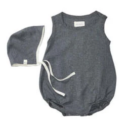 BacabucheKids Bacabuche Two Piece Set Bubble Romper And Bonnet - Charcoal