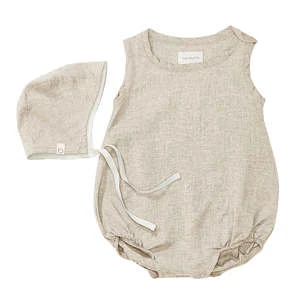 BacabucheKids Bacabuche Two Piece Set Bubble Romper And Bonnet - Oat Cream - Image 2