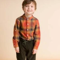 Beet WorldKids Beet World Long Sleeve Flannel Check Shirt - Orange Plaid