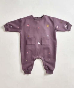 OeufKids Oeuf Embroidered Terry Romper - Raisin