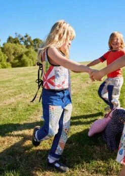 CarleenKids Carleen Carpenter Jeans - Dark Blue With Heirloom Cheater Print Panels