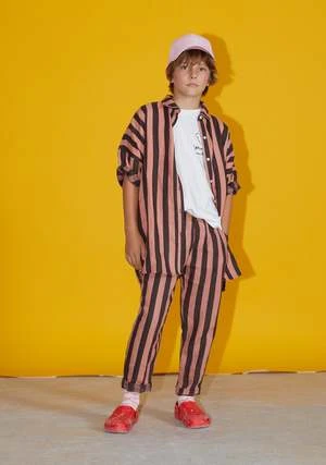 Weekend House KidsKIDS Stripes Kid's Linen Pant - Brown/Pink Stripe - Image 3