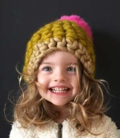 Mischa LampertKids Mischa Lampert XL Pom Dijon Au Lait Half Line Beanie - Magenta