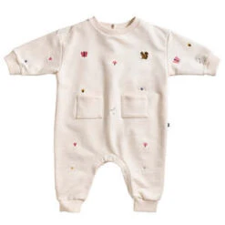 OeufKids Oeuf NYC Baby Embroidered Terry Romper - Gardenia Cream