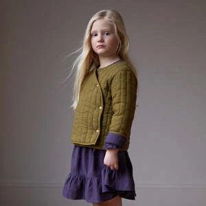 OeufKids Oeuf NYC Child Quilted Jacket - Moss Green/Raisin Purple - Image 4