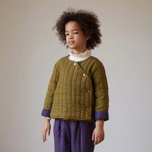 OeufKids Oeuf NYC Child Quilted Jacket - Moss Green/Raisin Purple - Image 7