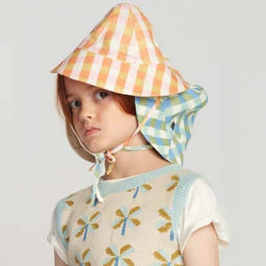 Oeuf NYCKids Oeuf Sun Hat - Papaya Orange Gingham - Image 3