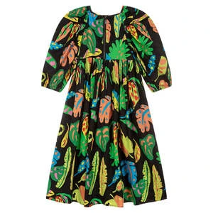 STELLA MCCARTNEYKids Stella McCartney Child Short Puff Sleeves Dress - Black With Palm Leaves Print - Image 2