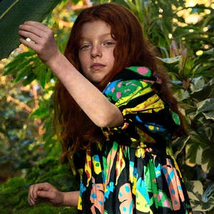 STELLA MCCARTNEYKids Stella McCartney Child Short Puff Sleeves Dress - Black With Palm Leaves Print - Image 4