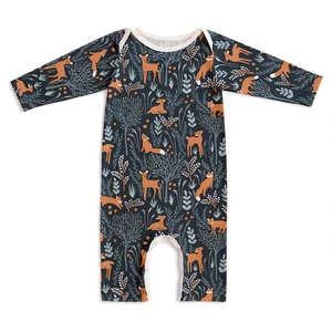 Winter Water FactoryKids Winter Water Factory Long-Sleeve Romper - Deer/Foxes Night Sky