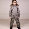 Mini RodiniKids Mini Rodini Baby Kebnekaise Snowsuit With All Over Penguin Print - Grey
