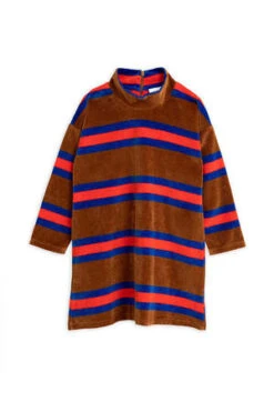 Mini RodiniKids Mini Rodini Velour Stripe Long Sleeve Dress - Brown