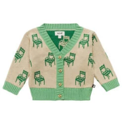 OeufKids Oeuf Baby Knit Eggshell Beige With Chair Motif Cardigan - Green