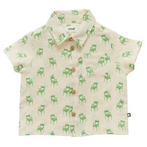 OeufKids Oeuf Child Button Down Shirt - Gardenia Cream With Chair Print - Image 3