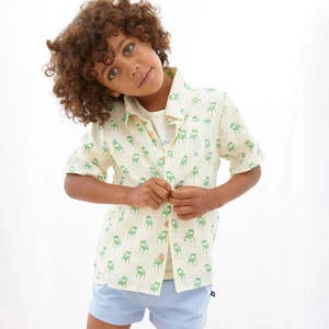 OeufKids Oeuf Child Button Down Shirt - Gardenia Cream With Chair Print