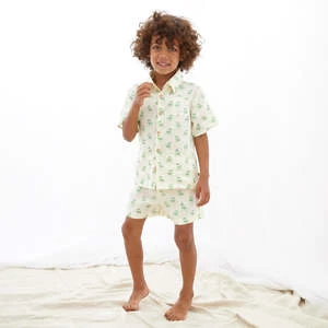 OeufKids Oeuf Child Button Down Shirt - Gardenia Cream With Chair Print - Image 2