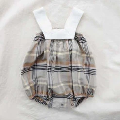 Pequeno ToconKids Pequeno Tocon Baby One Piece Bubble Knit Romper Tartan With Straps - Cream