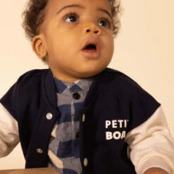 Petit BateauKids Petit Bateau Baby Lereve Fleece Baseball Jacket - Smoking Blue