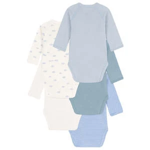 Petit BateauKids Petit Bateau Set Of Five Long Sleeved Bodysuits - Blue/Cloud Print - Image 2