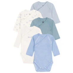 Petit BateauKids Petit Bateau Set Of Five Long Sleeved Bodysuits - Blue/Cloud Print
