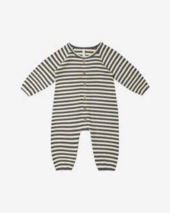 Quincy MaeKids Quincy Mae Waffle Long Sleeve Jumpsuit - Navy Stripe
