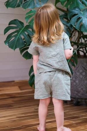 Bebe Organickids Bebe Organic Uma Shorts - Green Gingham - Image 2