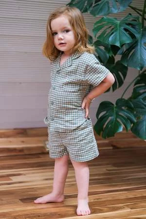 Bebe Organickids Bebe Organic Uma Shorts - Green Gingham - Image 3