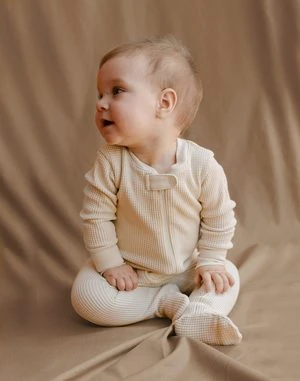 Noblekids Noble Organic Waffle Footie Sleeper - Oat Milk