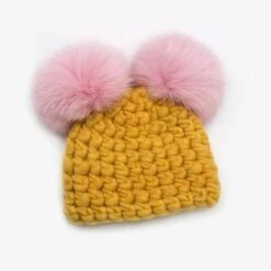 Mischa LampertKids Mischa Lampert XL Poms Mickey Baby Beanies - Pink/Marigold