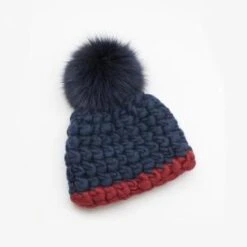Mischa LampertXL Pom Cherry Half Line Beanie - Navy