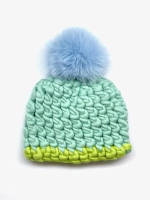 Mischa LampertKids Mischa XL Pom Lampert Seafoamh Half Lin Beanie - Baby Blue/lime